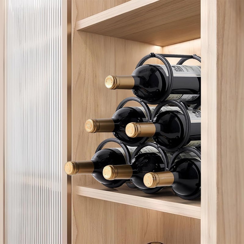 GeLive Small Tabletop Wine Rack 6 Bottles Triangle Freestanding Countertop Wine Bottle Holder Cabinet Pantry Wine Storage Stand Bottle Organizer for Coffee Bar Kitchen, Frosted Iron, Black - Image 2